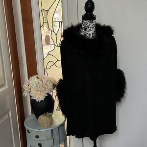 Neiman Marcus Faux Suede Faux Fur poncho black small medium